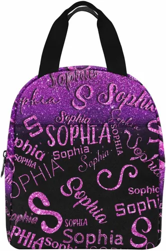 Vista 16 de InterestPrint Bolsa de almuerzo con nombre personalizado para hombres y mujeres, color rosa, blanco y negro, con lunares personalizados, enfriador