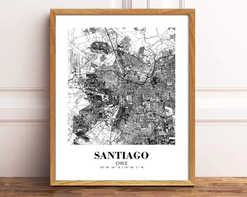 Vista 2 de Eleville 8x10 Unframed Santiago Chile City View Abstract Road Modern Map Art Print Poster Wall Office Home Decor Minimalist Line Art Hometown