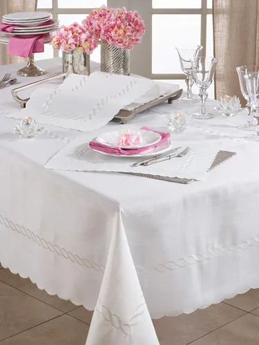 Vista 3 de SARO LIFESTYLE 1064.W1420B Abigail Collection - Manteles individuales trenzados con bordado (juego de 4) de 14 x 20 pulgadas, color blanco