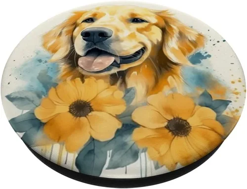 Vista 2 de Golden Retriever - PopSockets intercambiables para perro, acuarela, girasol, Golden Retriever