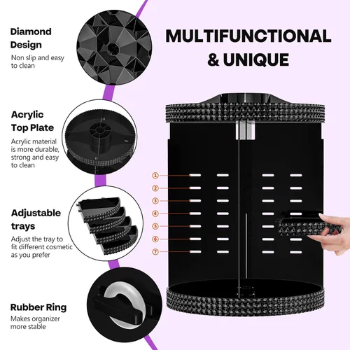 Vista 5 de Organizador de maquillaje giratorio de 360 grados para tocador, organizador de belleza de capacidad extra grande, organizador de perfume DIY