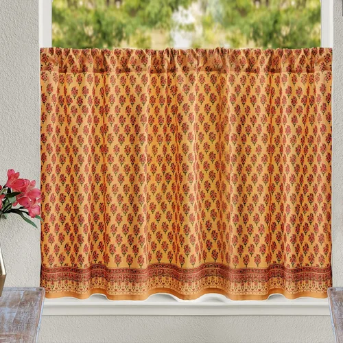 Vista 10 de Cortinas de algodón de media cocina para ventanas pequeñas, baño y café, estampado a mano en bloque, velo de novia blanco, diseño bohemio moderno