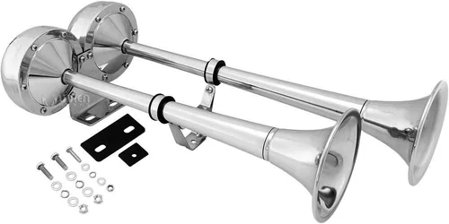 Vista 7 de Vixen Horns Claxon de Aire Fuerte y Potente con Trompetas Duales de Acero Inoxidable Marinas para Barcos/RV/Camiones 12V Negro VXH2112MAR-B