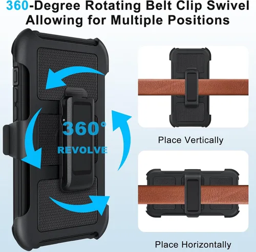 Vista 4 de Funda con Clip para Cinturón Compatible con iPhone 14 Plus Defender Case con Soporte Giratorio de 360° - Protección de Servicio Pesado Anti-Caídas A