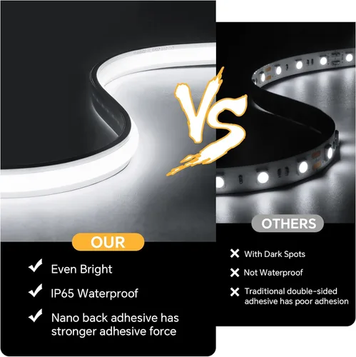 Vista 5 de Tira de luces LED COB de neón de 16.4 pies, 24 V, 1400 LED, sensor táctil de madera penetrable, impermeable, blanco, regulable, tira de luz de neón
