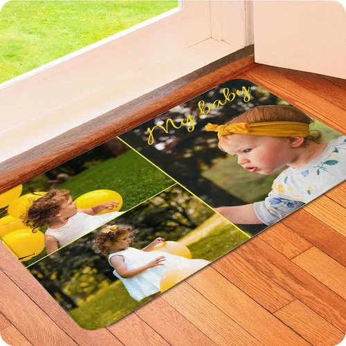 Vista 13 de Tapete personalizado para puerta con imagen, logotipo, nombre, texto, antideslizante, lavable, rectangular, personalizable con estampado, tapete