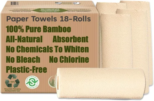 Vista 12 de Toallas de papel 100% de bambú, sin árboles, sin químicos, sin pelusas, duraderas, absorbentes, tamaño seleccionable de 2 capas, 90 hojas por rollo.