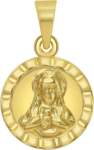 Vista 2 de Colgante de oro amarillo de 14 quilates con dije de medallón de guadalupe y corazón sagrado de Jesús (reversible), Oro amarillo, no aplica