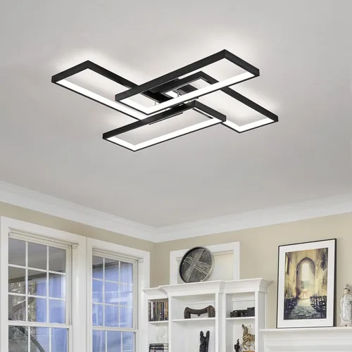 Vista 2 de Shine LUEST Modernas luces LED de techo para dormitorio, 26 pulgadas, regulables, cuadradas, para sala de estar, con control remoto, lámpara negra