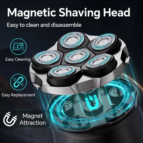 Vista 2 de Afeitadoras eléctricas de cabeza flotante 6D para hombres calvos, afeitadora giratoria magnética para la cara de los hombres, maquinilla de afeitar