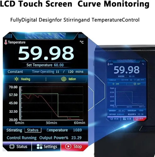 Vista 2 de Agitador eléctrico de arriba, mezclador de laboratorio ajustable digital LCD con control de programa de 100 segmentos, con pantalla táctil LCD de 5