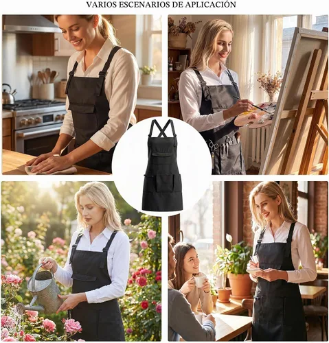 Vista 6 de Nanxson Delantal ajustable para mujer, delantal de trabajo profesional con bolsillos para herramientas CF3010 Negro