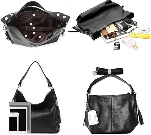 Vista 4 de Moda suave cuero genuino borla mujer bolso señoras hombro mensajero hobo bolso