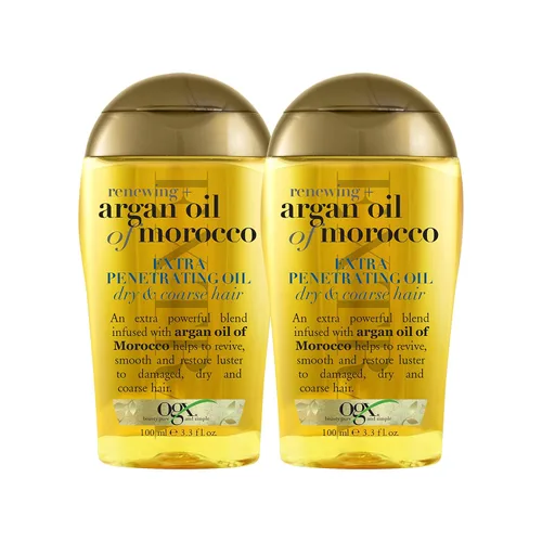 Vista 8 de OGX Renewing + Aceite de Argán de Marruecos para el Cabello, tratamiento de suero penetrante extra fuerte para cabello seco, dañado, encrespado