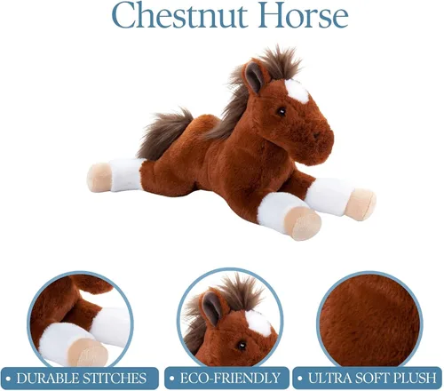 Vista 6 de The Petting Zoo Peluche de caballo castaño, regalos para niños, animales salvajes de granero, juguete de peluche de caballo marrón, 16 pulgadas