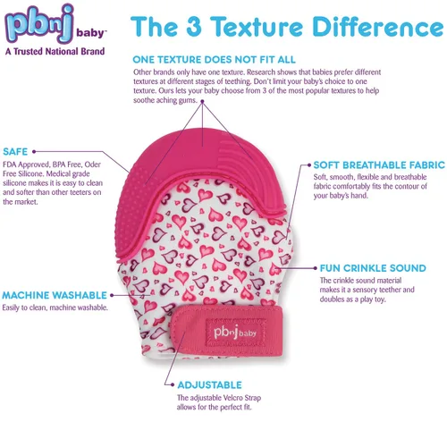 Vista 2 de PBnJ Baby Manopla de dentición de silicona con texturas sensoriales, juguete para morder, paquete de 2 Chupete de dentición, juguete de dentición