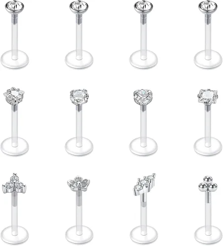 Vista 16 de VCMART - Aretes transparentes para deportes, trabajo, cirugía, juego, conjunto mixto, retenedor de piercing de plástico transparente, retenedor
