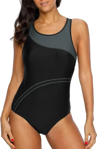 Vista 14 de CharmLeaks Women Athletic One Piece Swimsuit Racerback Sport Bathing Suit 1#a Negro/Blanco