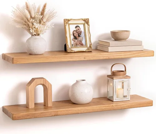 Vista 38 de Estantes flotantes para decoración de pared, estantes rústicos de madera recuperada de 24 x 8 pulgadas, estantes de montaje en pared resistentes