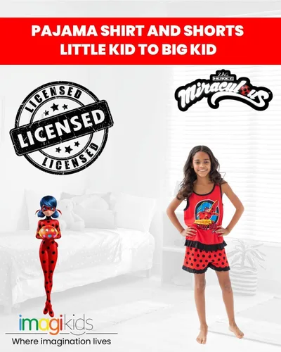 Vista 3 de Miraculous Rena Rouge Ladybug - Camiseta de pijama y pantalones cortos para niñas pequeñas a grandes