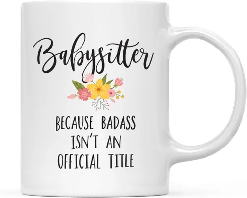 Vista 61 de Andaz Press Taza de café de 11 onzas, regalo de broma, tía porque Badass no es un título oficial, gráfico floral, 1 paquete