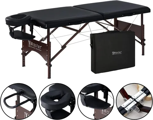 Vista 2 de Master Massage Argo - Mesa portátil de spa y belleza de 28 pulgadas, color negro con patas de nogal