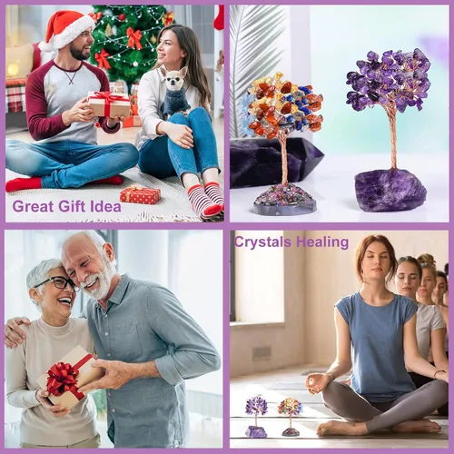 Vista 6 de Árbol de la vida de cristal de amatista, decoraciones de árbol del dinero, cristales y piedras curativas, piedras preciosas de energía positiva