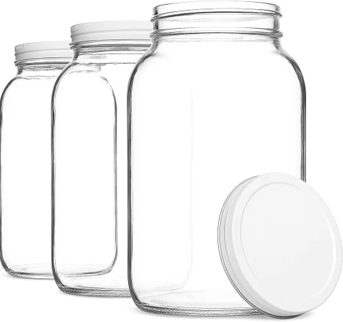 Vista 13 de kitchentoolz Paquete de 2 tarros de vidrio de 1 galón de boca ancha con tapa de metal hermética, seguro para fermentar kéfir de kombucha, encurtido