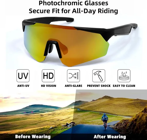 Vista 3 de Lentes de ciclismo inteligentes para hombres y mujeres – Gafas de sol Bluetooth con protección UV400, altavoces de oreja abierta, micrófono