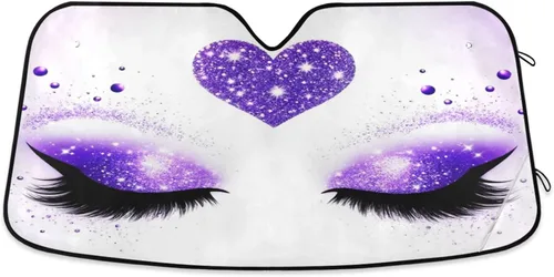 Vista 18 de Parasoles para parabrisas de vehículo, diseño de ojos de mujer, guiño y pestañas sexys, bloquean rayos ultravioleta y mantienen tu vehículo fresco