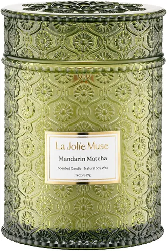 Vista 16 de LA JOLIE MUSE Vela de vainilla y coco – Coco, freesia y vainilla Vela de mecha de madera grande de 19 oz Cera de soja natural 90 horas de Isla