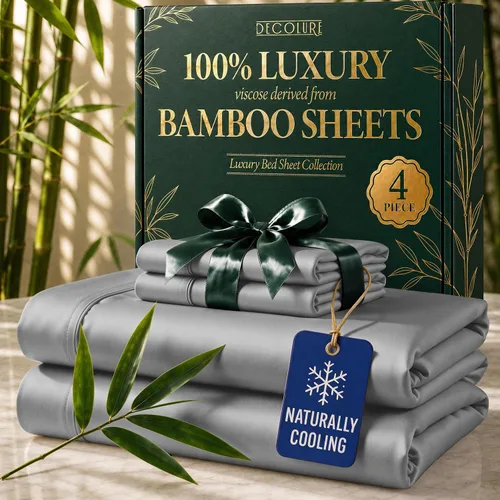 Vista 28 de DECOLURE Sábanas de Viscosa 100% Derivada de Bambú Tamaño Full - Juego de Sábanas de Lujo de 6 Piezas Naturalmente Refrescantes, Ultra Suaves Negro