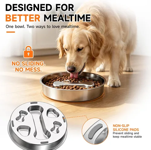 Vista 6 de Cuenco de acero inoxidable para perros con alimentación lenta