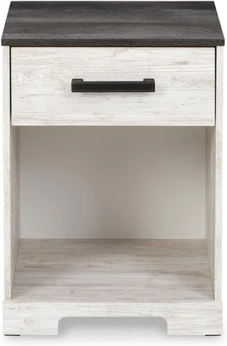 Vista 5 de Signature Design by Ashley Shawburn Farmhouse - Mesita de noche con 1 cajón, color blanco y gris