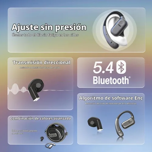Vista 6 de Auriculares de oreja abierta 2 en 1 y auriculares intraurales, Bluetooth inalámbrico 5.4 con reproducción de 60 horas, retardo 0, control táctil