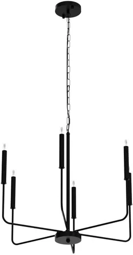 Vista 4 de Lámpara de araña estilo granja, accesorios de iluminación para techo colgante, 6 luces, vela moderna, negro mate, accesorio de luz de techo, 26