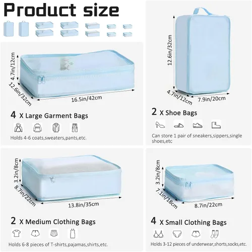 Vista 2 de Juego de 2 cubos de equipaje de viaje, juego de 6 cubos de equipaje de viaje, bolsas organizadoras ligeras con bolsa de zapatos, organizadores