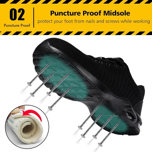 Vista 3 de Tinefiy Steel Toe Shoes for Women Lightweight Safety Shoes Air Cushion Comfortable Slip Resistant Indestructible Womens Puncture Proof Work Sneakers
