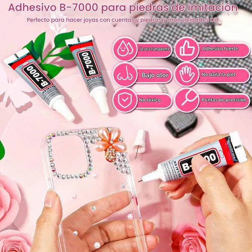 Vista 4 de Audab B7000 - Pegamento adhesivo para joyas con diamantes de imitación de vidrio para manualidades, 2100 gemas de parte trasera plana, diamantes