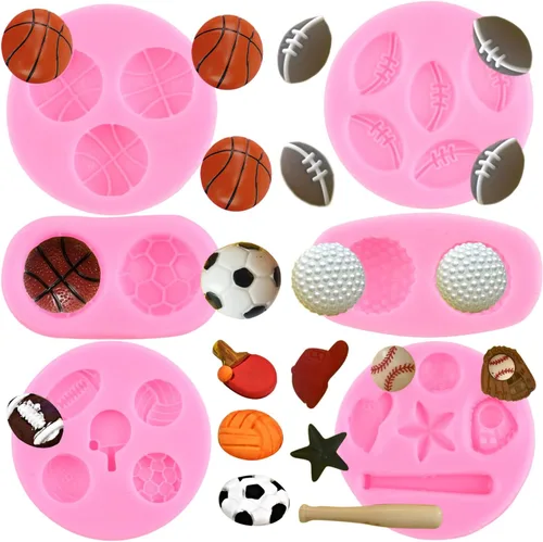 Vista 13 de ZiXiang Moldes de silicona para béisbol, bate de béisbol, guante, sombrero, fondant, baloncesto, fútbol, rugby, chocolate para decoración