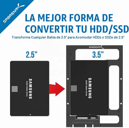 Vista 7 de SABRENT Kit adaptador de SSD/HDD de 2.5 pulgadas a bahía de 3.5 pulgadas