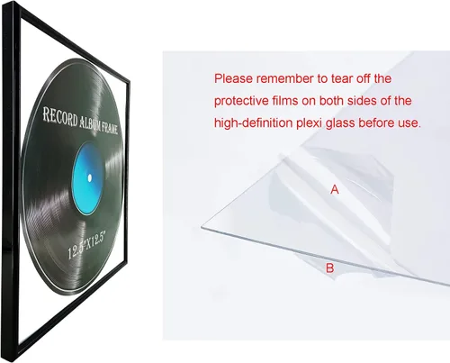 Vista 4 de Marco de álbum de grabación, paquete de 6, marco brillante de 12.5 x 12.5 pulgadas de alto, hecho para mostrar portadas de álbumes de vinilo LP, se