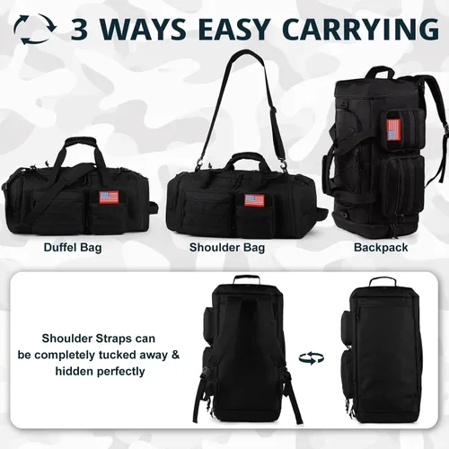 Vista 5 de Bolsa táctica de gimnasio para hombres, 50L grande 3 en 1 bolsa deportiva con compartimento para zapatos para viajes, mochila de viaje resistente al