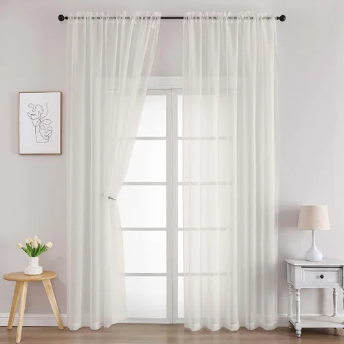 Vista 135 de 2 paneles de cortinas traslúcidas blancas para dormitorio, sala de estar, 96 pulgadas de largo, modernas, suaves, ligeras, con bolsillo para barra
