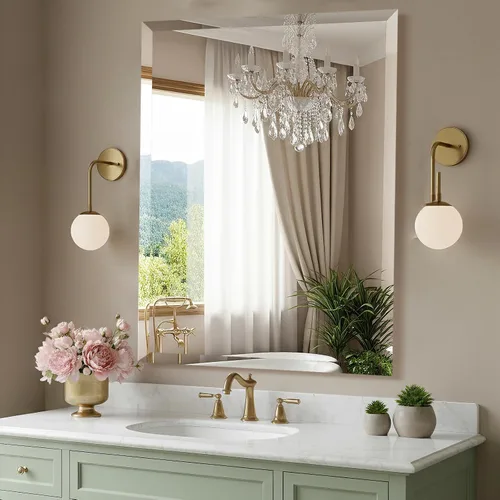 Vista 10 de Espejo de pared sin marco de 22 x 30 pulgadas con borde biselado de 1 pulgada, espejo rectangular sin marco para baño, tocador, sala de estar