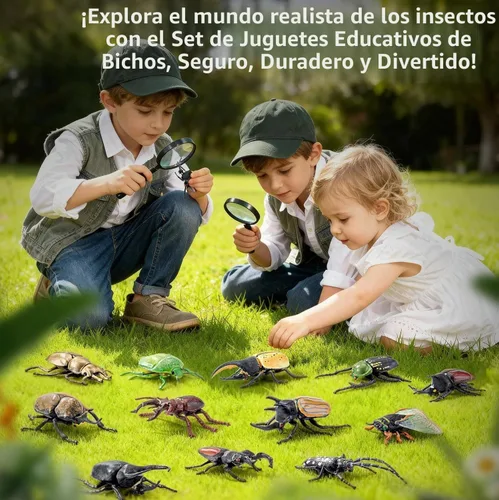 Vista 2 de Juego de juguetes de insectos para niños, 12 piezas de figuras de insectos educativos modelos de insectos