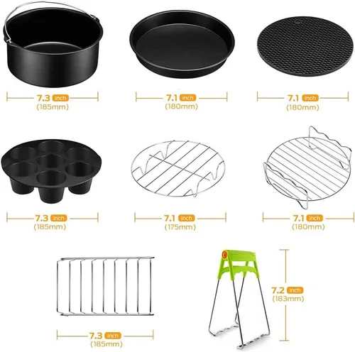 Vista 3 de Juego de 8 accesorios para freidora de aire de 7 pulgadas, compatibles con freidoras de aire de 3.2 cuartos de galón a 6.8 cuartos