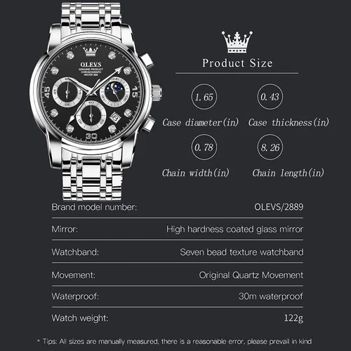 Vista 8 de Taxau Watches for Men, Luxury Stainless Steel Big Face Dress Mens Watches Waterproof Date Moonphase Analog Quartz Men's Wrist Watches