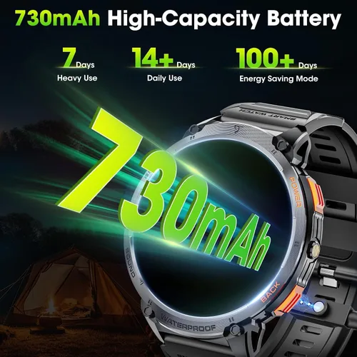 Vista 3 de Military Smart Watches for Men, 1.85" HD Large Screen Smart Watch, Flashlight/730mAh/110+ Sports Modes Fitness Tracker Watch, Waterproof Mens Smart