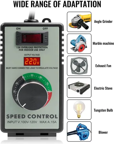 Vista 2 de Controlador de velocidad variable Controlador de velocidad de motor de CA para router Rheostat Extractor Drill, regulador de voltaje electrónico